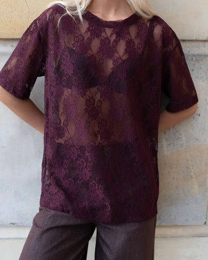 BLUZKA KORONKA LEMONADA BURGUND - BLUMANIA