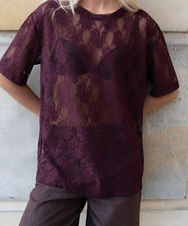 BLUZKA KORONKA LEMONADA BURGUND - BLUMANIA