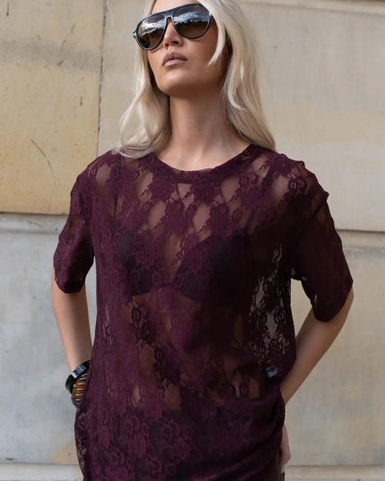 BLUZKA KORONKA LEMONADA BURGUND - BLUMANIA