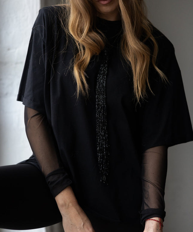 BLUZKA Z SIATECZKI MELANIA CZARNA - BLUMANIA