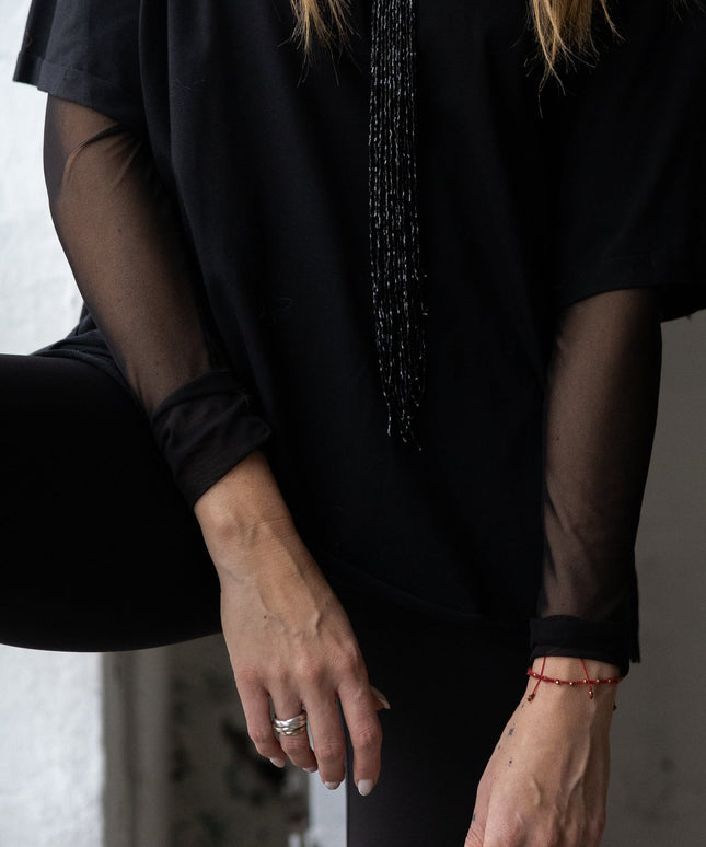 BLUZKA Z SIATECZKI MELANIA CZARNA - BLUMANIA