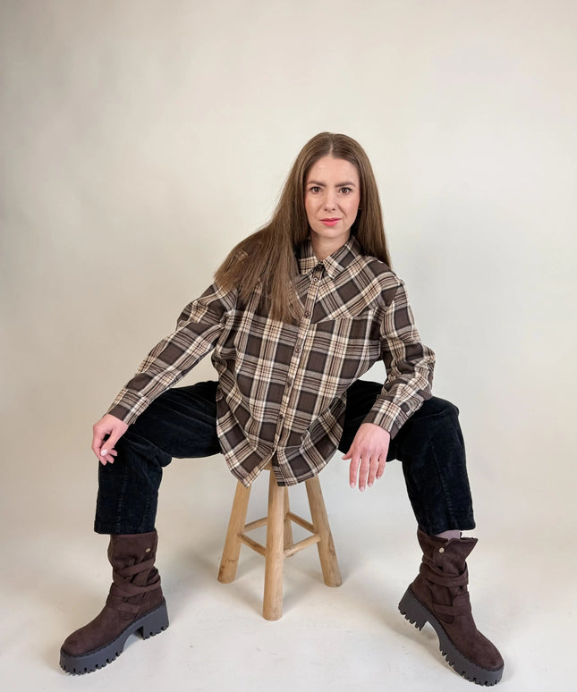 KOSZULA PURO W KRATĘ CZEKOLADOWA - BLUMANIA