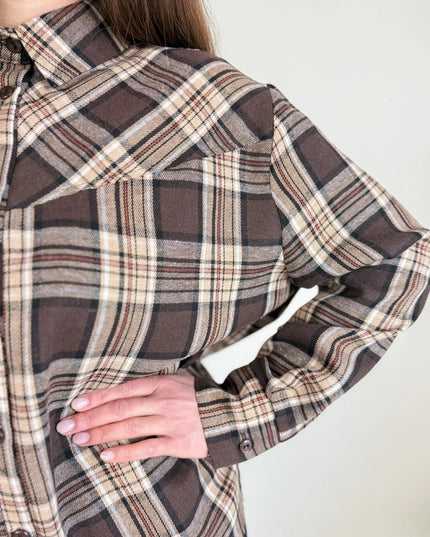 KOSZULA PURO W KRATĘ CZEKOLADOWA - BLUMANIA