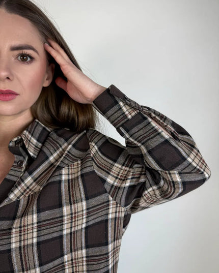 KOSZULA PURO W KRATĘ CZEKOLADOWA - BLUMANIA