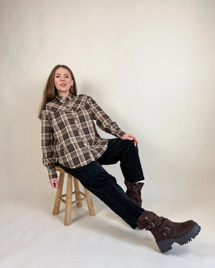 KOSZULA PURO W KRATĘ CZEKOLADOWA - BLUMANIA