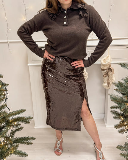 SPÓDNICA PARTY CEKINOWA CZEKOLADOWA - BLUMANIA