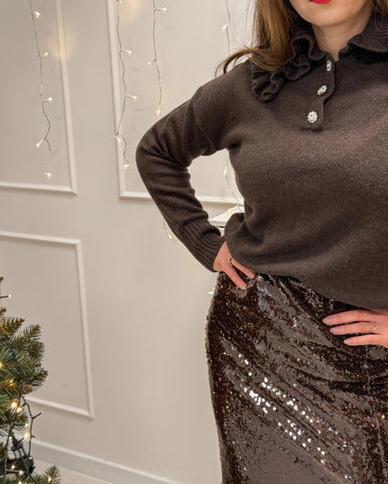 SPÓDNICA PARTY CEKINOWA CZEKOLADOWA - BLUMANIA