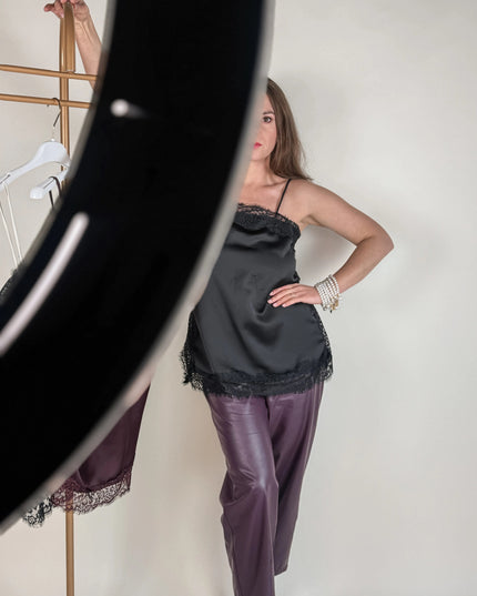 SPODNIE LEA Z EKOSKÓRY ŚLIWKA - BLUMANIA