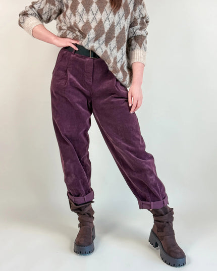 SPODNIE OLA SZTRUKSOWE ŚLIWKOWE - BLUMANIA