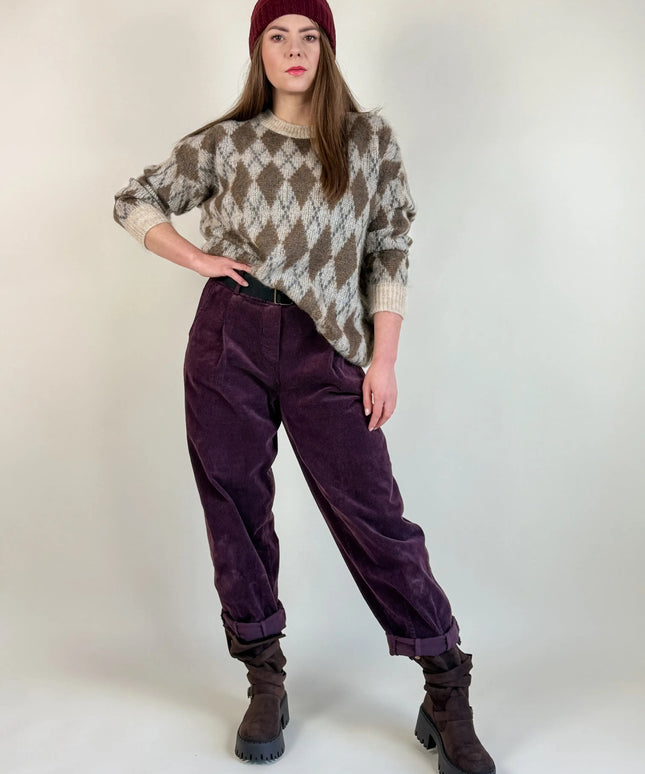 SPODNIE OLA SZTRUKSOWE ŚLIWKOWE - BLUMANIA