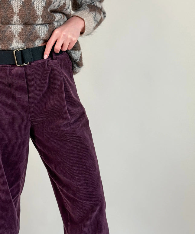 SPODNIE OLA SZTRUKSOWE ŚLIWKOWE - BLUMANIA