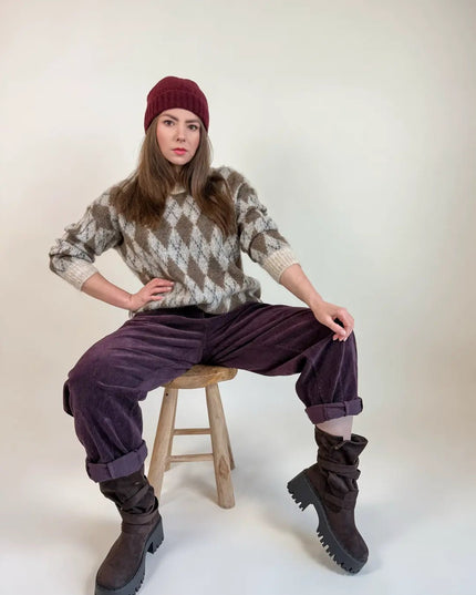 SPODNIE OLA SZTRUKSOWE ŚLIWKOWE - BLUMANIA