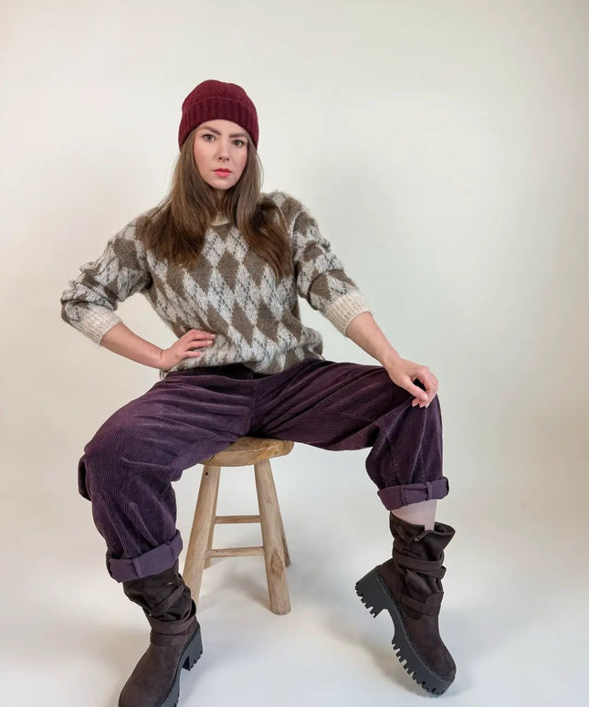 SPODNIE OLA SZTRUKSOWE ŚLIWKOWE - BLUMANIA