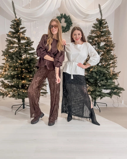 SPODNIE ŻAKLIN CEKINOWE CZEKOLADOWE - BLUMANIA