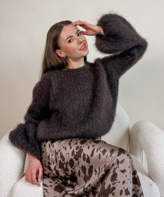 SWETER STELLA Z MOHEREM CZEKOLADOWY - BLUMANIA