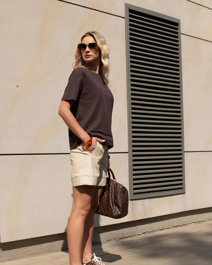 SZORTY MELANIA Z EKOSKÓRY LEMONADA BEŻ - BLUMANIA